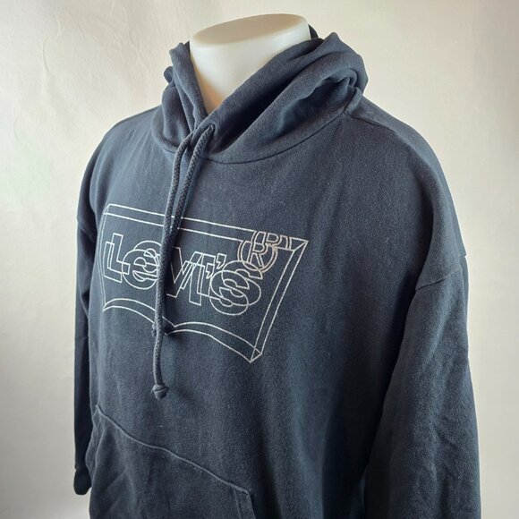 Levi's Sweatshirt Women 3XL Black Hoodie Pullover Drawstring Casual Logo Batwing - Picture 5 of 10